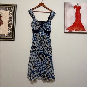 Robbie Bee Navy and Cream Patterned Dress